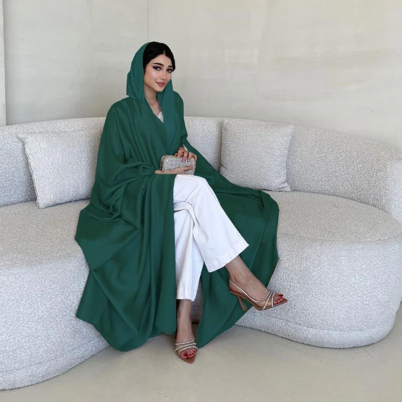 Soft Forged Bat Sleeve Abaya Robe | V-Neck Satin Cardigan Dress(MOA224) - Image 19
