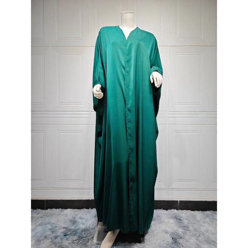 Soft Forged Bat Sleeve Abaya Robe | V-Neck Satin Cardigan Dress(MOA224) - Image 20