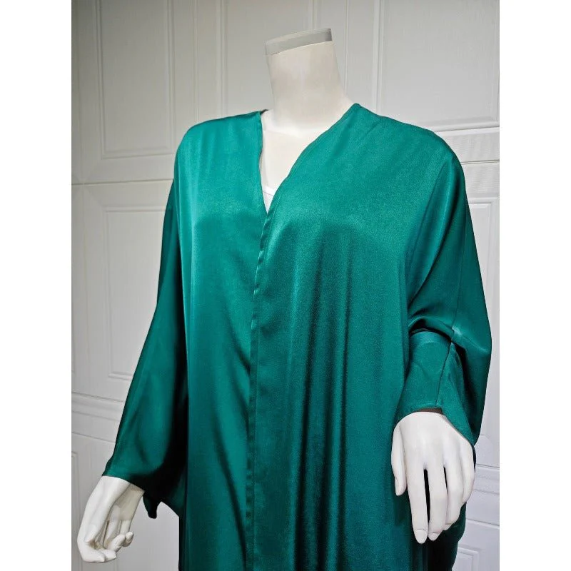 Soft Forged Bat Sleeve Abaya Robe | V-Neck Satin Cardigan Dress(MOA224) - Image 21