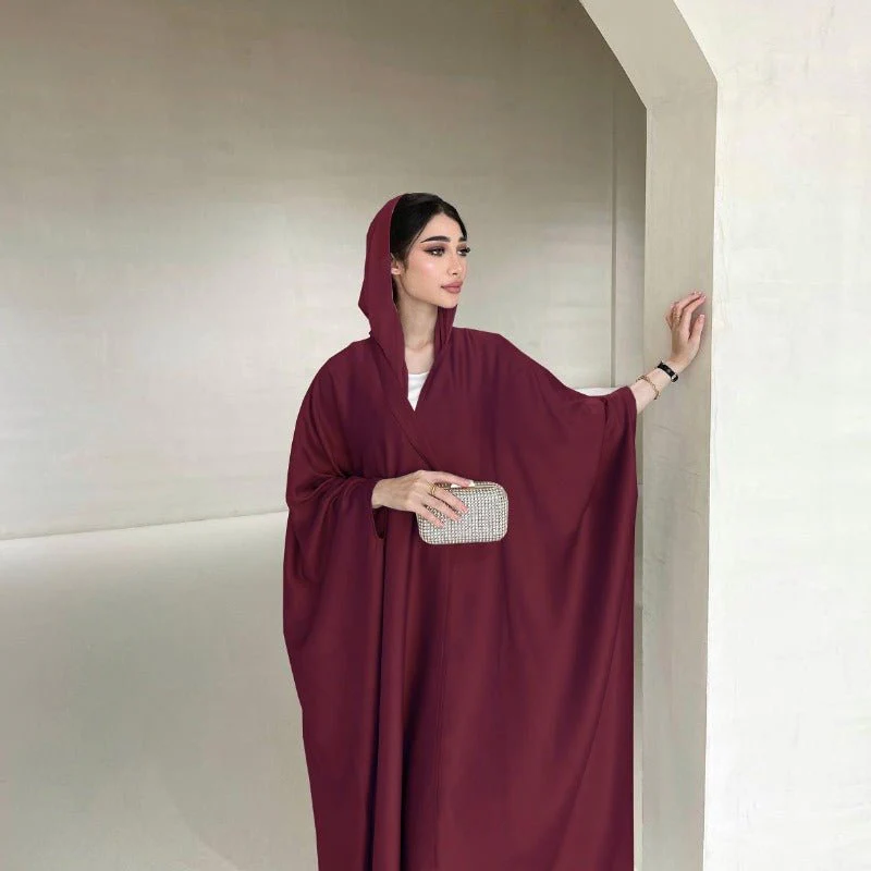 Soft Forged Bat Sleeve Abaya Robe | V-Neck Satin Cardigan Dress(MOA224) - Image 22