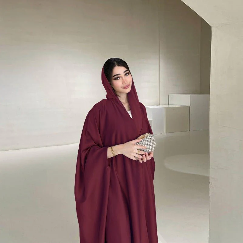 Soft Forged Bat Sleeve Abaya Robe | V-Neck Satin Cardigan Dress(MOA224) - Image 23