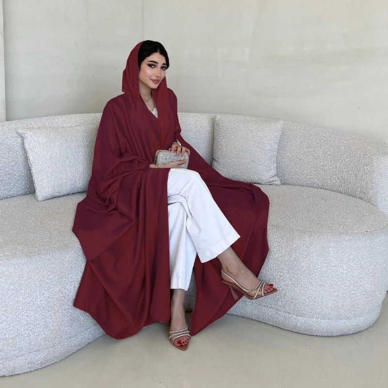 Soft Forged Bat Sleeve Abaya Robe | V-Neck Satin Cardigan Dress(MOA224) - Image 25