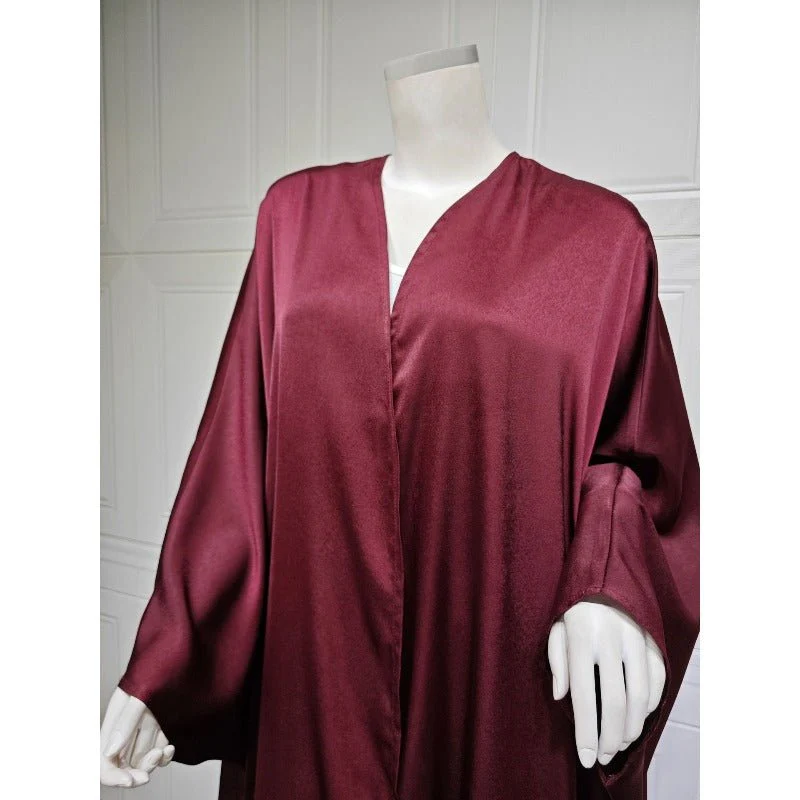 Soft Forged Bat Sleeve Abaya Robe | V-Neck Satin Cardigan Dress(MOA224) - Image 27