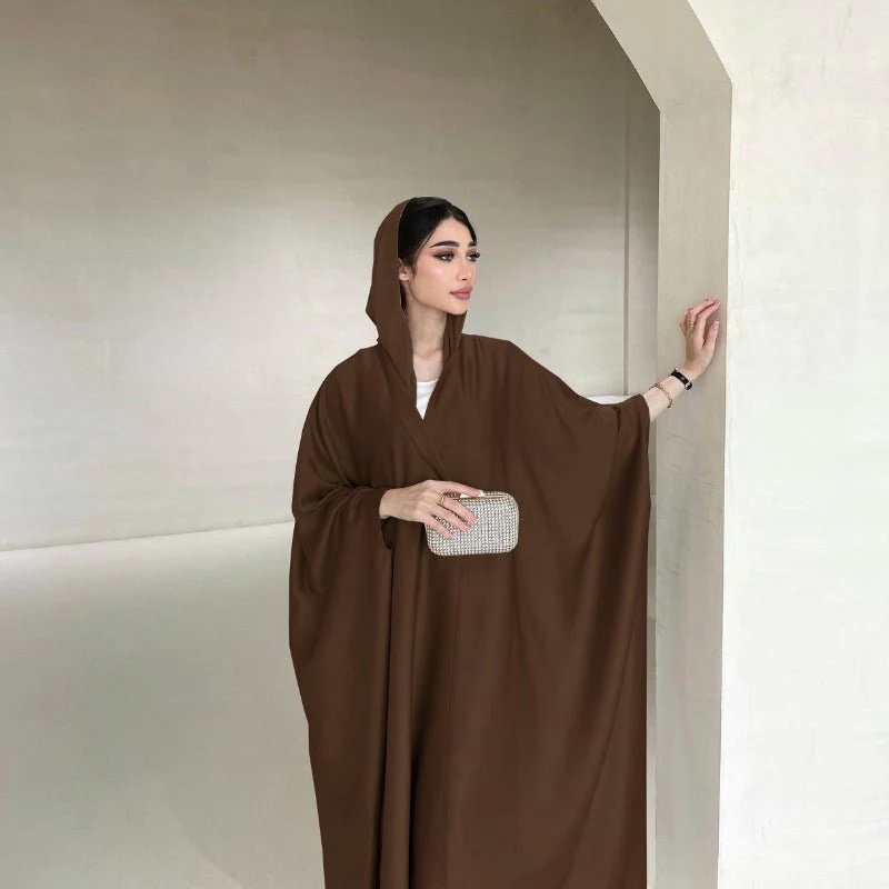 Soft Forged Bat Sleeve Abaya Robe | V-Neck Satin Cardigan Dress(MOA224) - Image 29