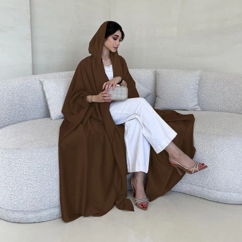Soft Forged Bat Sleeve Abaya Robe | V-Neck Satin Cardigan Dress(MOA224) - Image 31