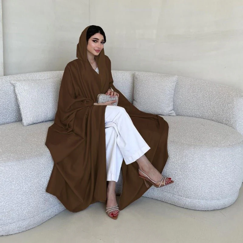 Soft Forged Bat Sleeve Abaya Robe | V-Neck Satin Cardigan Dress(MOA224) - Image 32