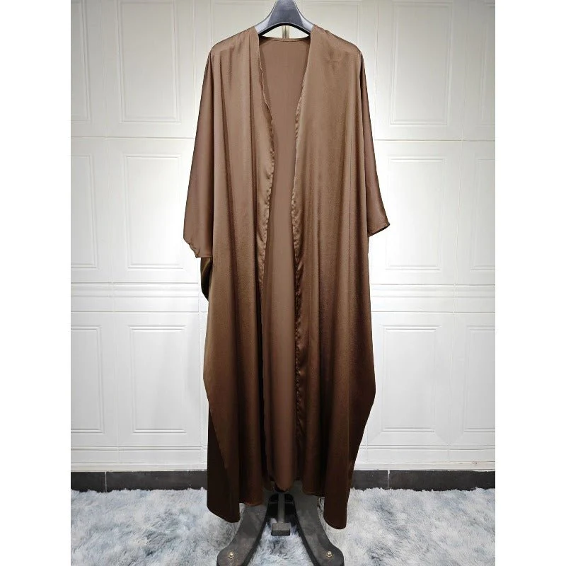 Soft Forged Bat Sleeve Abaya Robe | V-Neck Satin Cardigan Dress(MOA224) - Image 34