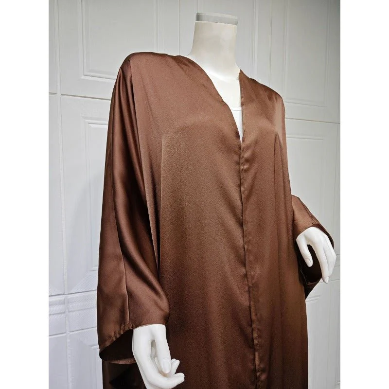 Soft Forged Bat Sleeve Abaya Robe | V-Neck Satin Cardigan Dress(MOA224) - Image 35