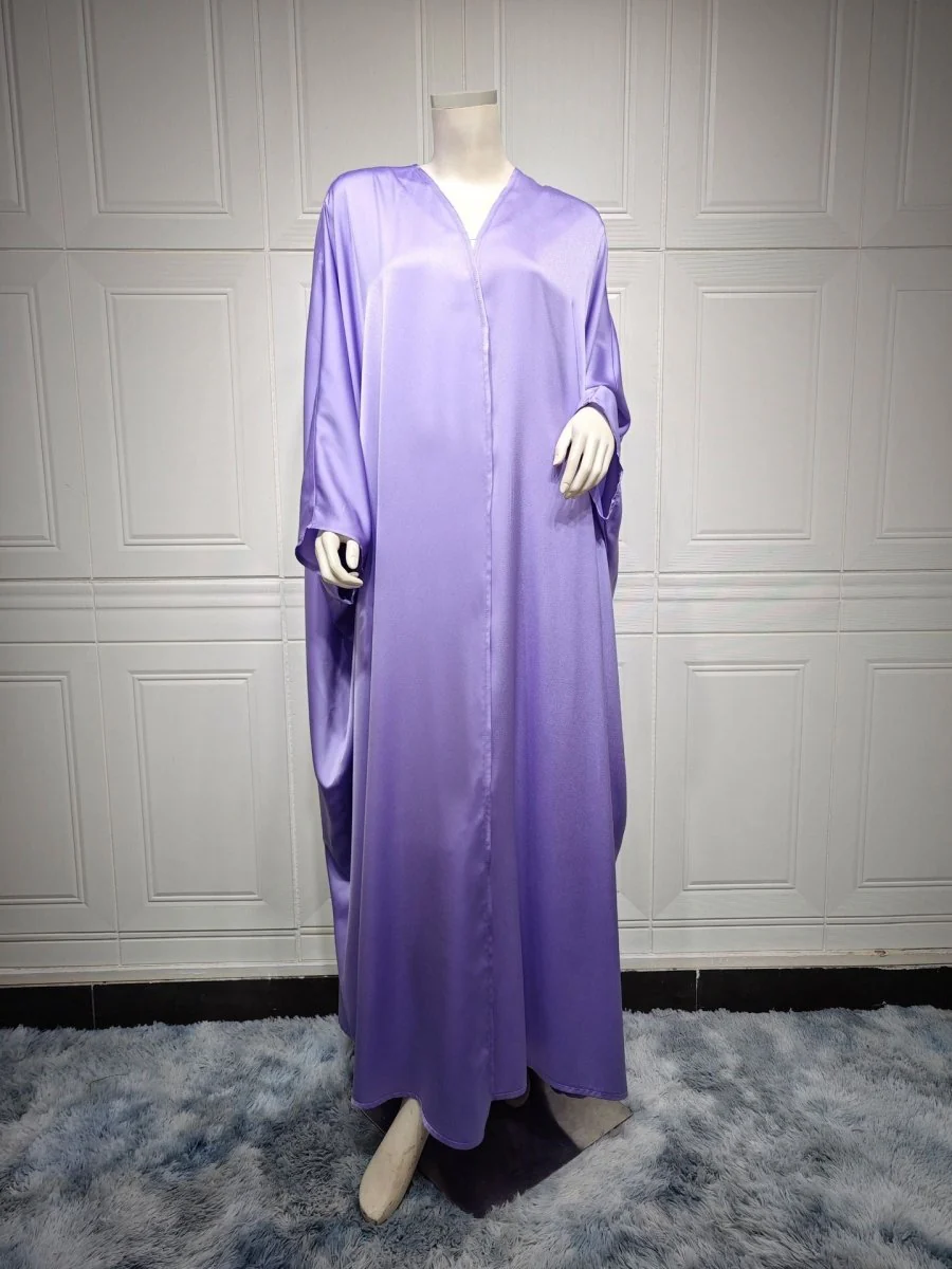 Soft Forged Bat Sleeve Abaya Robe | V-Neck Satin Cardigan Dress(MOA224) - Image 37