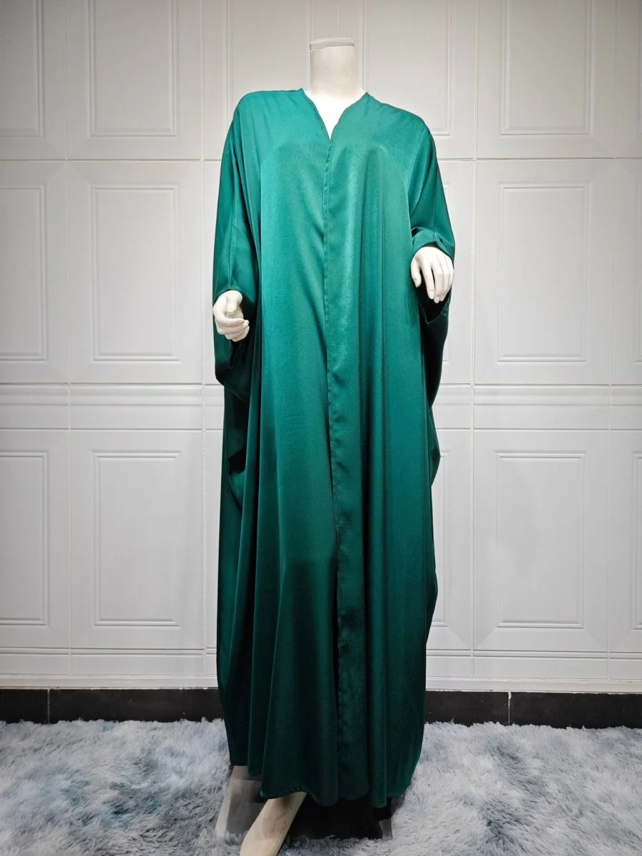 Soft Forged Bat Sleeve Abaya Robe | V-Neck Satin Cardigan Dress(MOA224) - Image 41