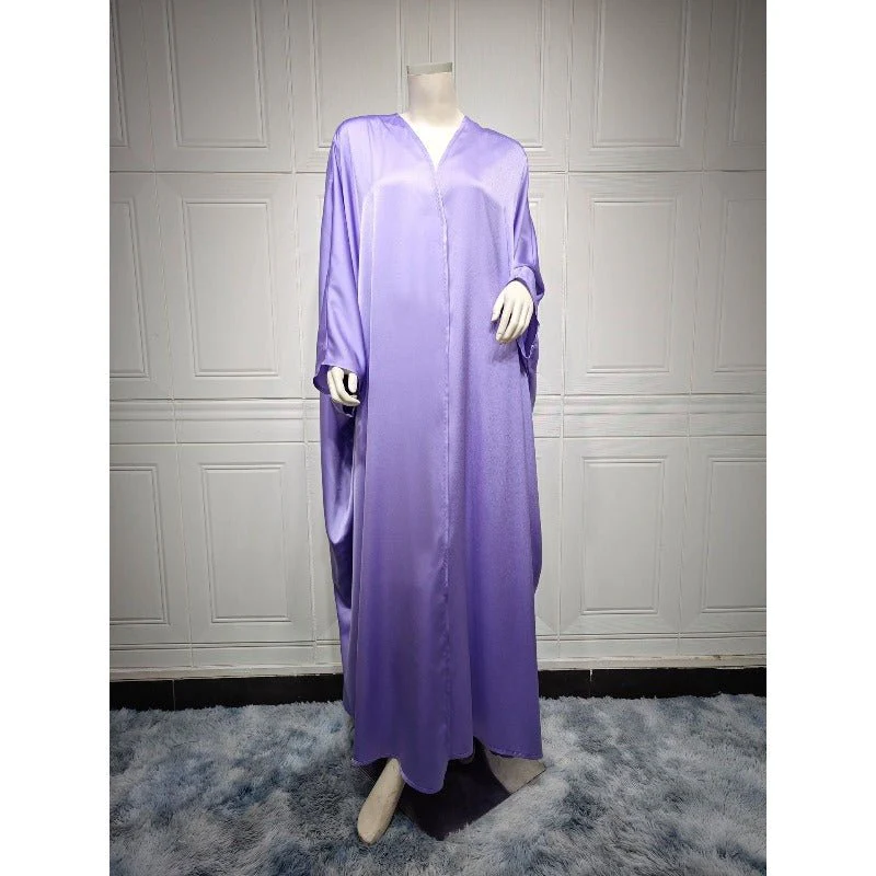 Soft Forged Bat Sleeve Abaya Robe | V-Neck Satin Cardigan Dress(MOA224) - Image 8