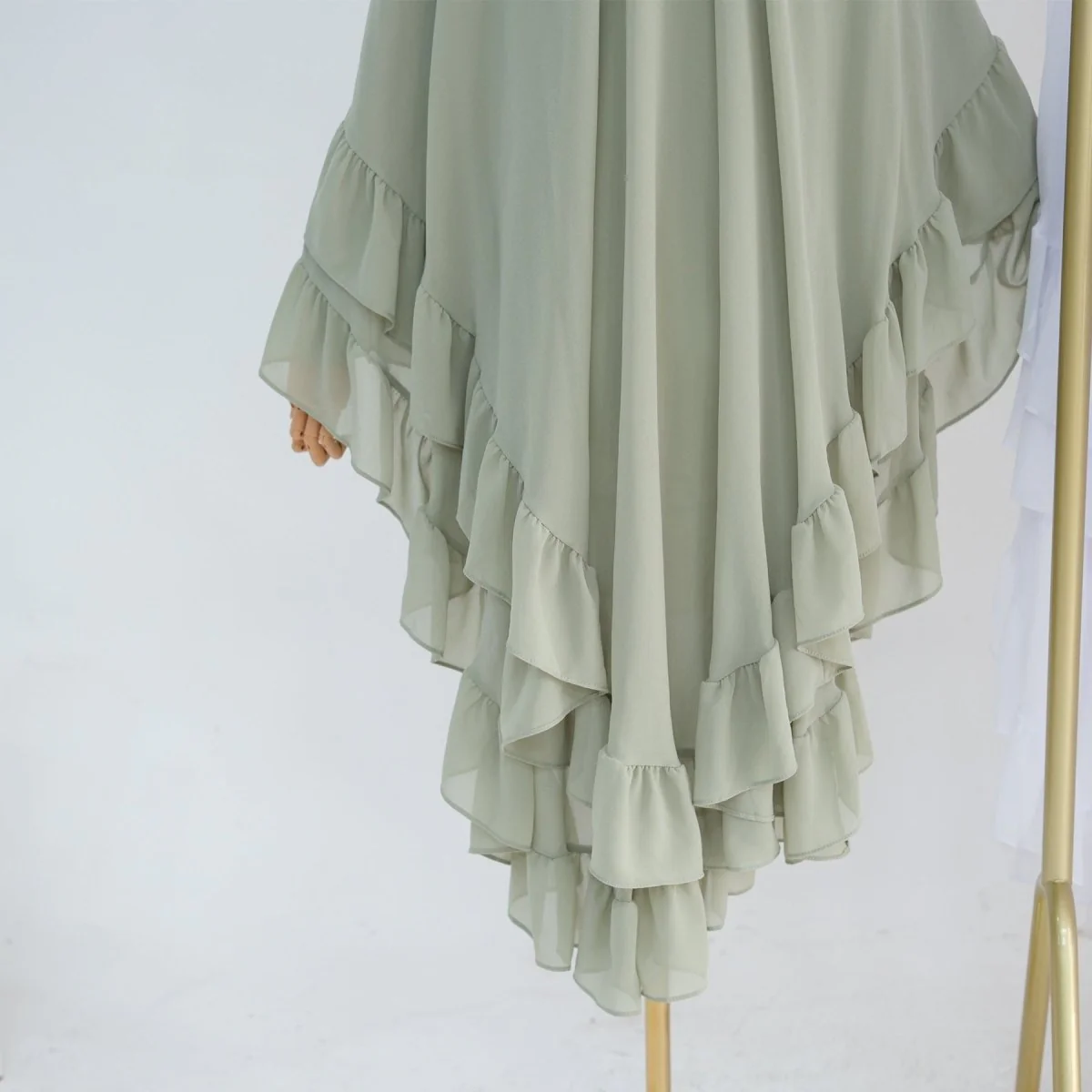 Soft Solid Color Muslim Hijabs with Flowy Cape Design |  Double-Layer Ruffle-Edged Big Swing Headscarf (MK023) - Image 17