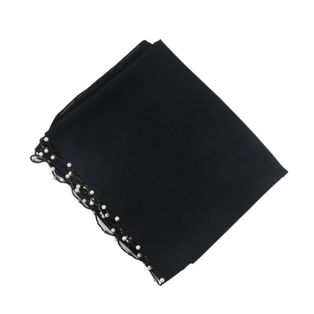 Solid Chiffon Hijab with Delicate Beaded Edging Pearl-Embellished Wave (MH139) - Image 11