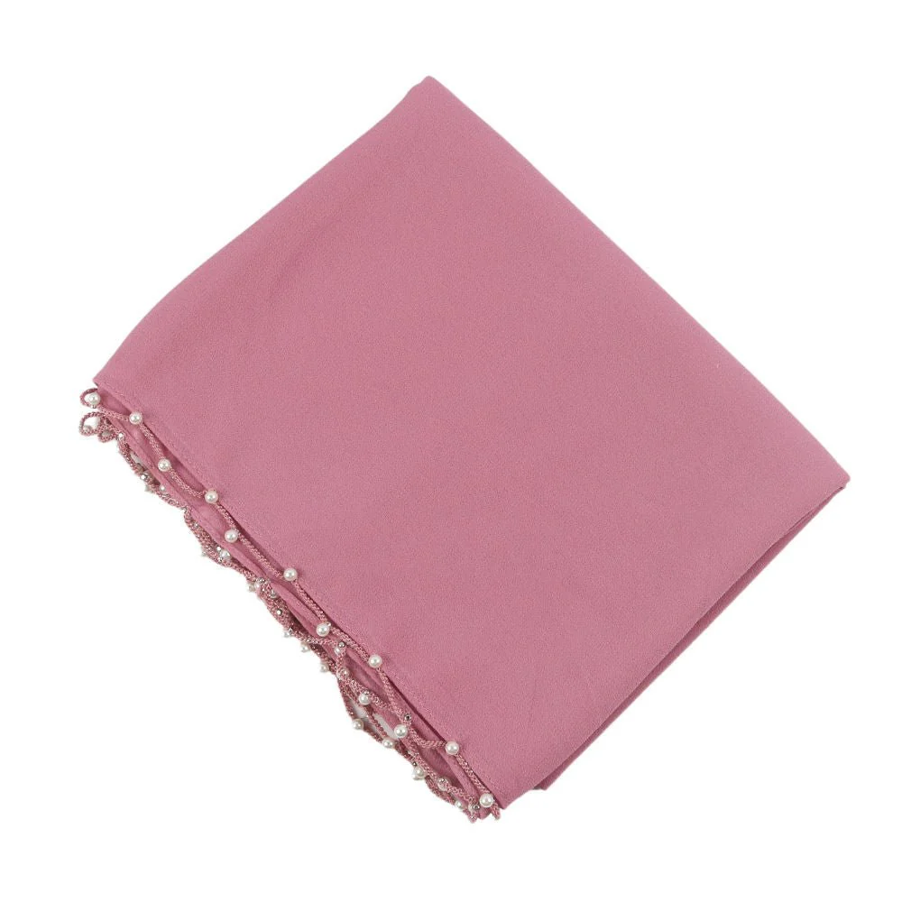 Solid Chiffon Hijab with Delicate Beaded Edging Pearl-Embellished Wave (MH139) - Image 14