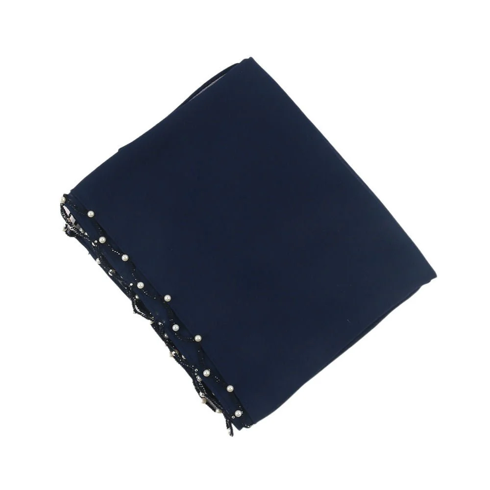 Solid Chiffon Hijab with Delicate Beaded Edging Pearl-Embellished Wave (MH139) - Image 16