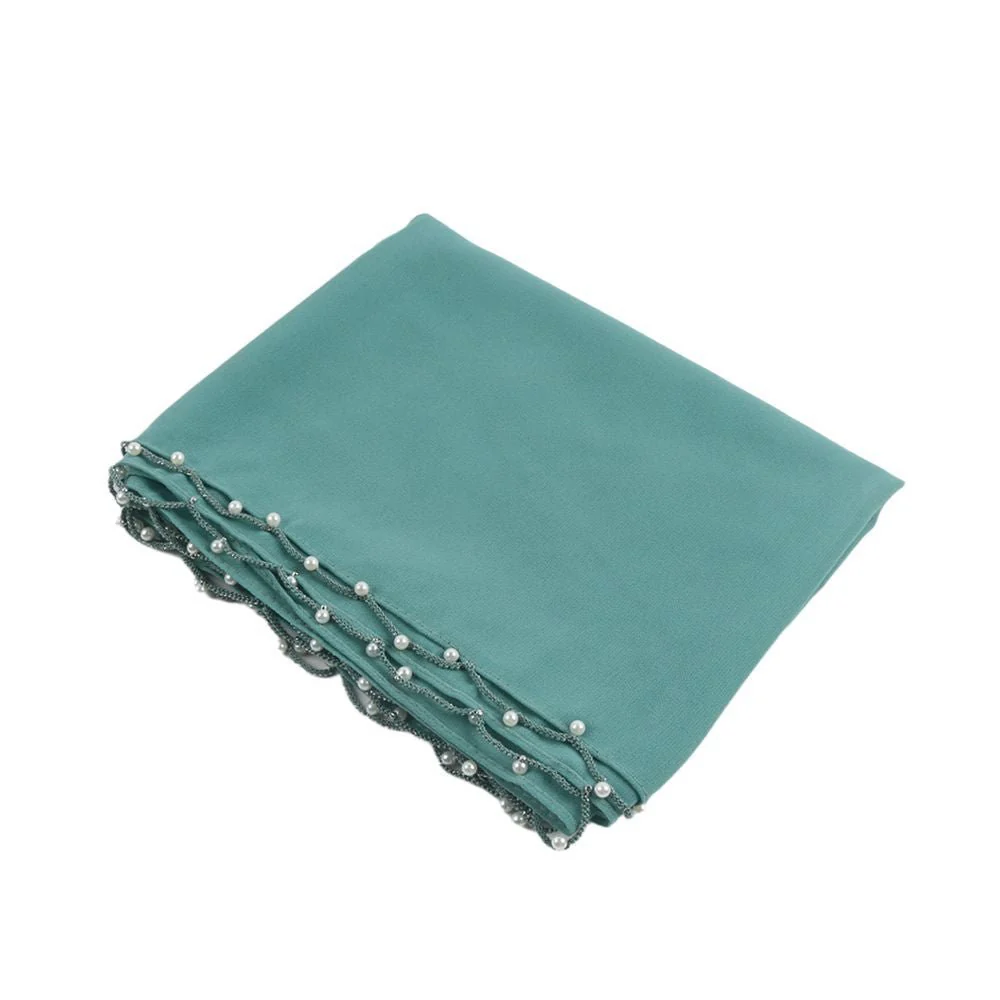 Solid Chiffon Hijab with Delicate Beaded Edging Pearl-Embellished Wave (MH139) - Image 6