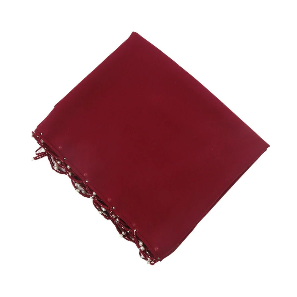Solid Chiffon Hijab with Delicate Beaded Edging Pearl-Embellished Wave (MH139) - Image 9