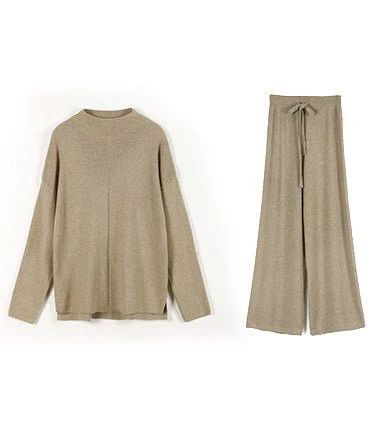 Solid Color Asymmetric Tunic & Wide Leg Pants Set(MS174) - Image 10