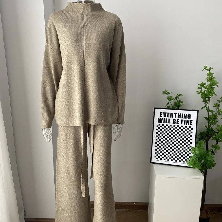 Solid Color Asymmetric Tunic & Wide Leg Pants Set(MS174) - Image 16