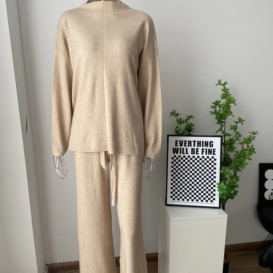 Solid Color Asymmetric Tunic & Wide Leg Pants Set(MS174) - Image 17