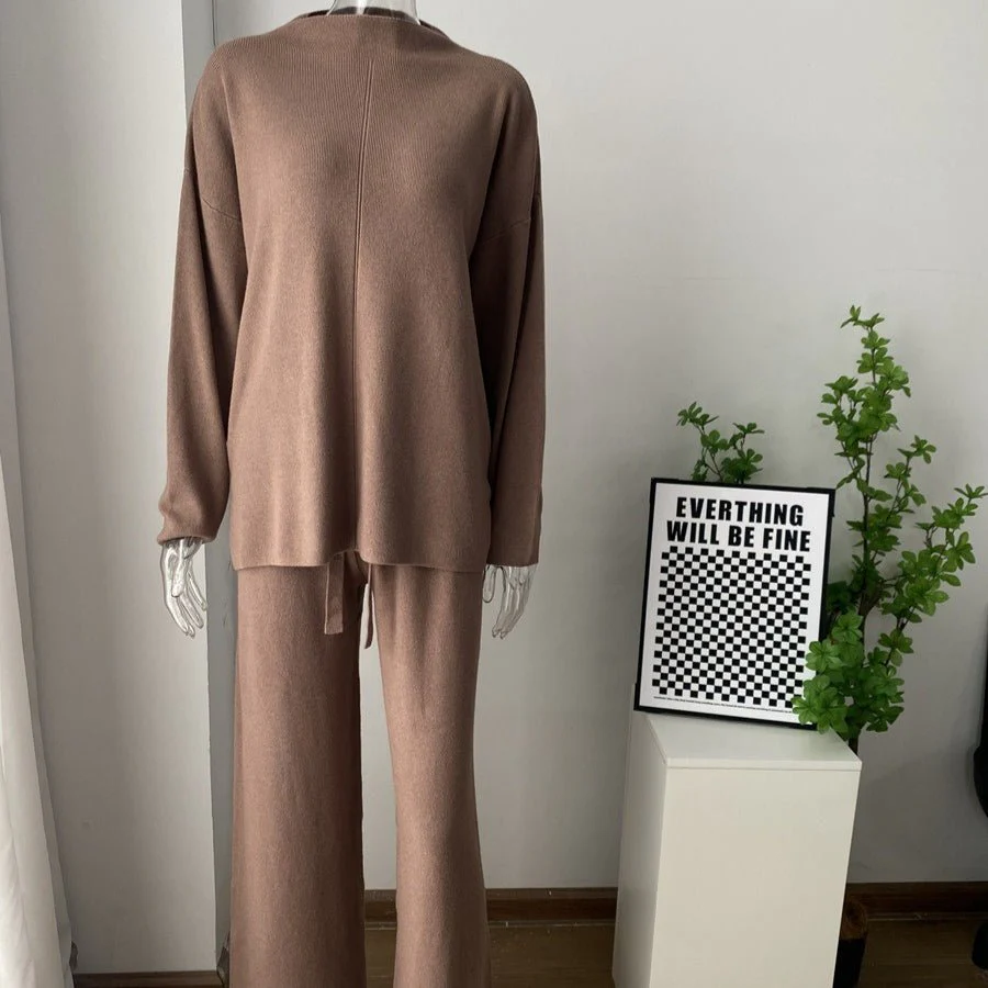 Solid Color Asymmetric Tunic & Wide Leg Pants Set(MS174) - Image 18