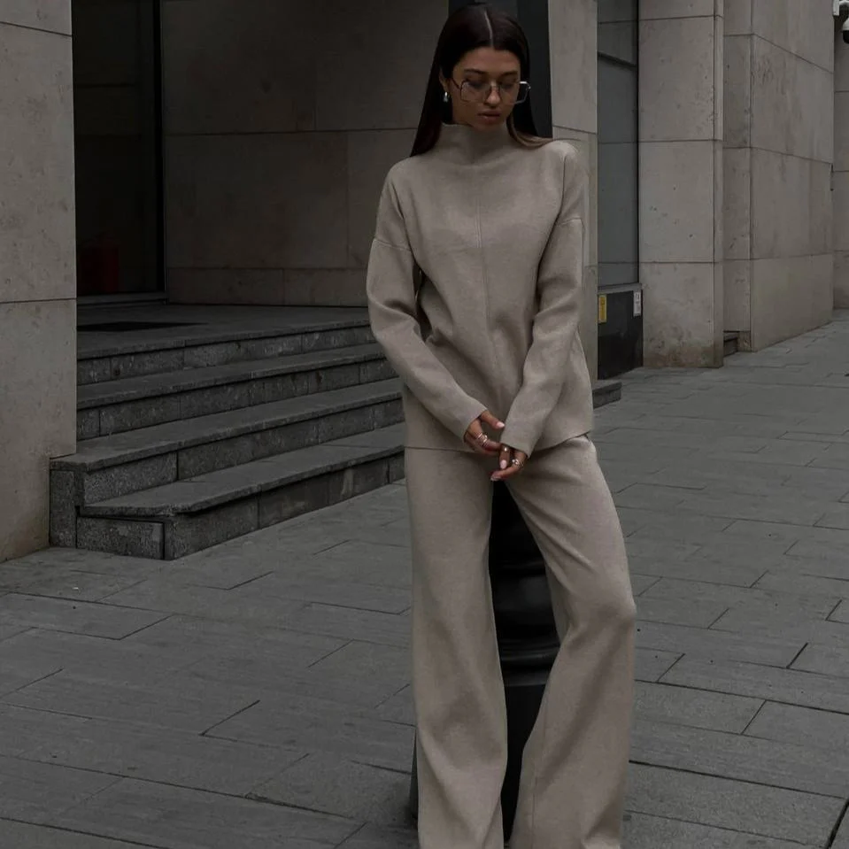 Solid Color Asymmetric Tunic & Wide Leg Pants Set(MS174) - Image 20