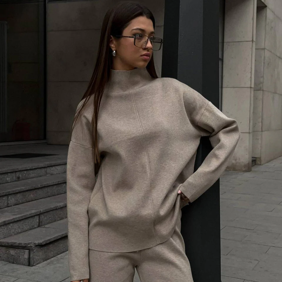 Solid Color Asymmetric Tunic & Wide Leg Pants Set(MS174) - Image 21