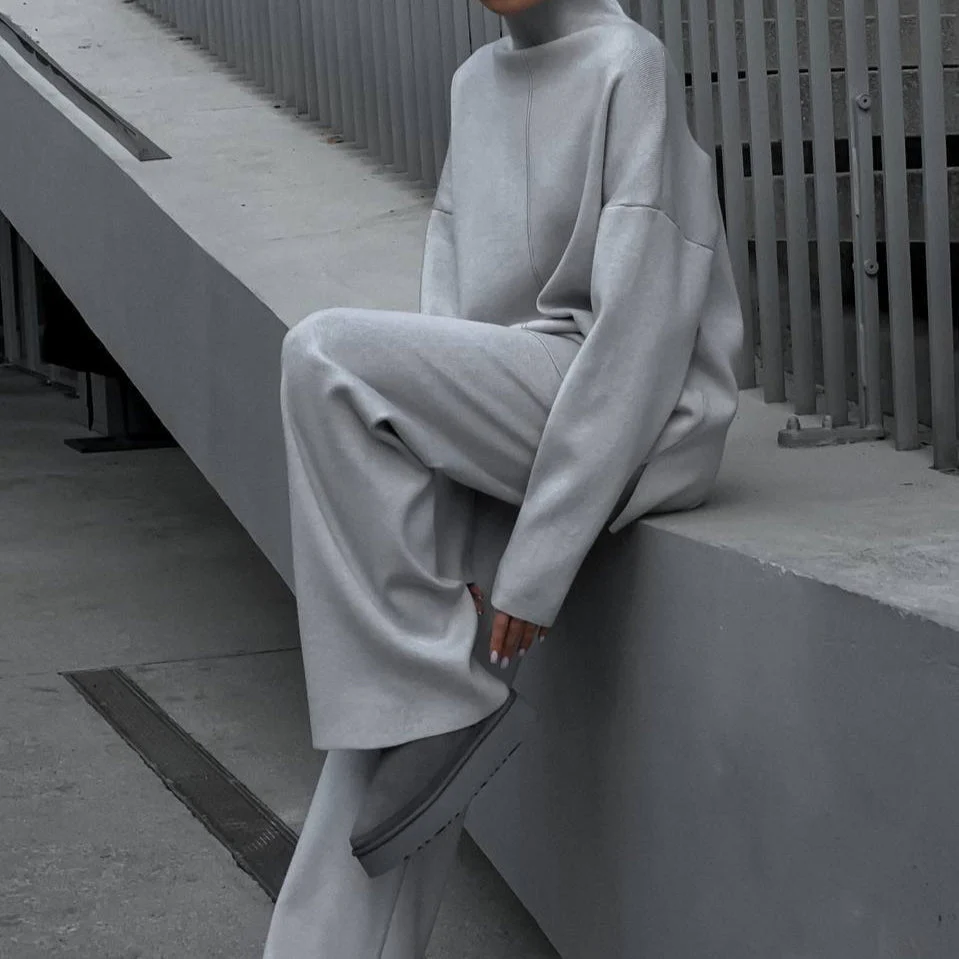 Solid Color Asymmetric Tunic & Wide Leg Pants Set(MS174) - Image 28