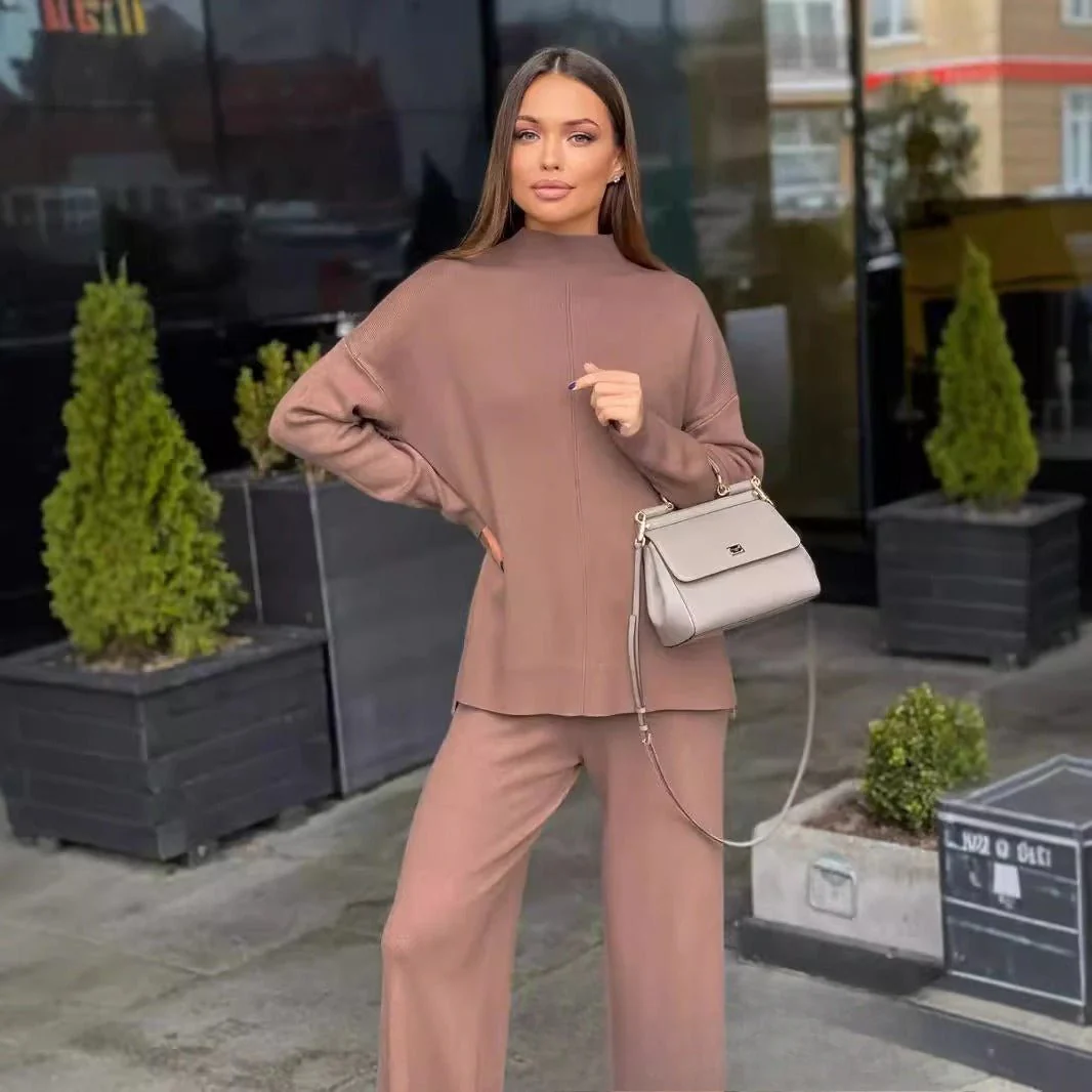 Solid Color Asymmetric Tunic & Wide Leg Pants Set(MS174) - Image 3