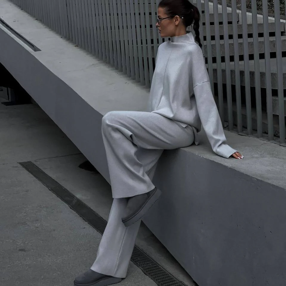 Solid Color Asymmetric Tunic & Wide Leg Pants Set(MS174) - Image 30
