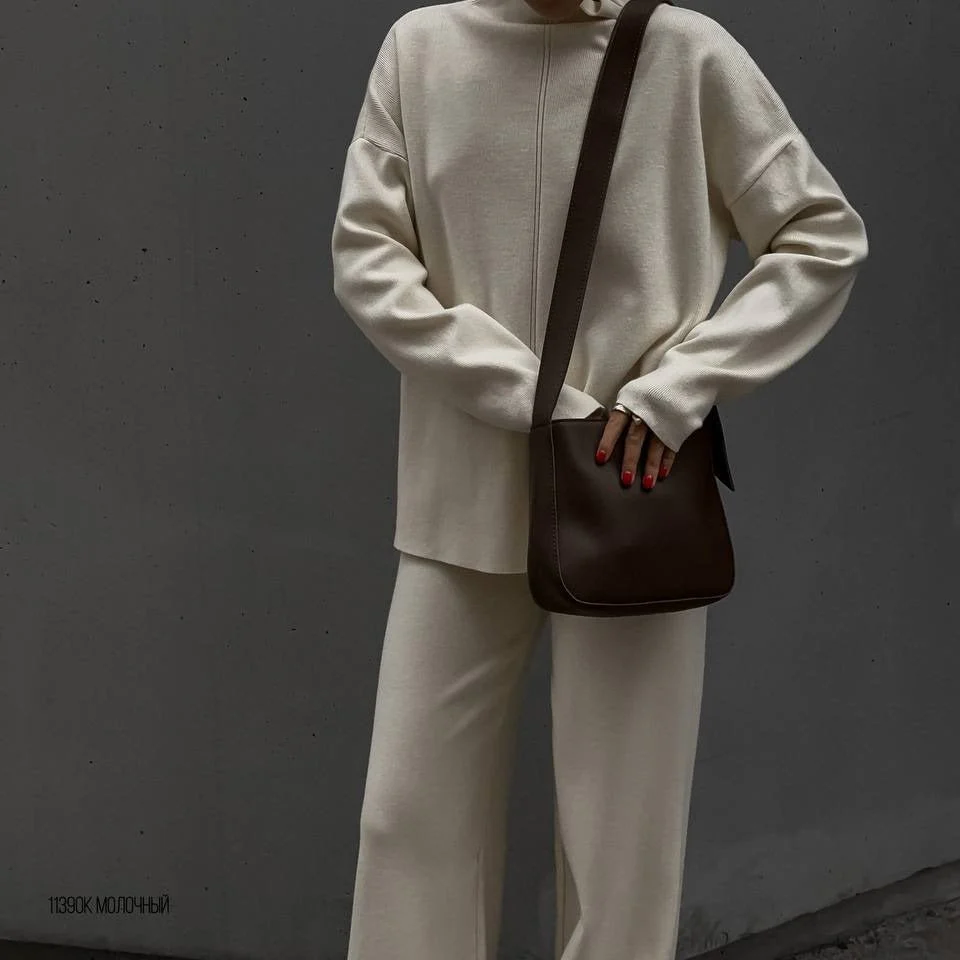 Solid Color Asymmetric Tunic & Wide Leg Pants Set(MS174) - Image 31