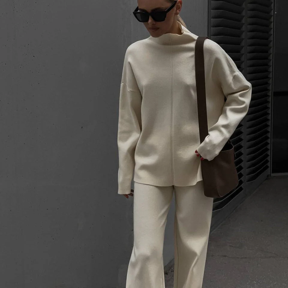 Solid Color Asymmetric Tunic & Wide Leg Pants Set(MS174) - Image 33