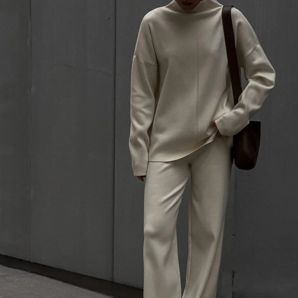 Solid Color Asymmetric Tunic & Wide Leg Pants Set(MS174) - Image 34