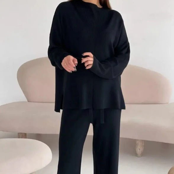 Solid Color Asymmetric Tunic & Wide Leg Pants Set(MS174) - Image 37