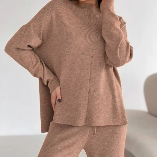 Solid Color Asymmetric Tunic & Wide Leg Pants Set(MS174) - Image 38