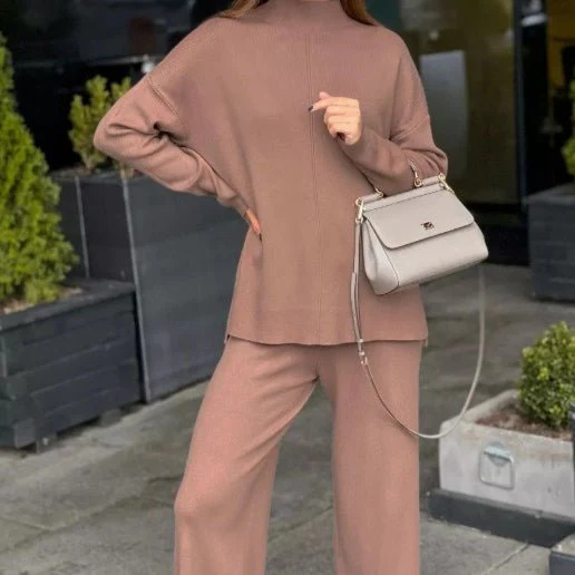 Solid Color Asymmetric Tunic & Wide Leg Pants Set(MS174) - Image 41