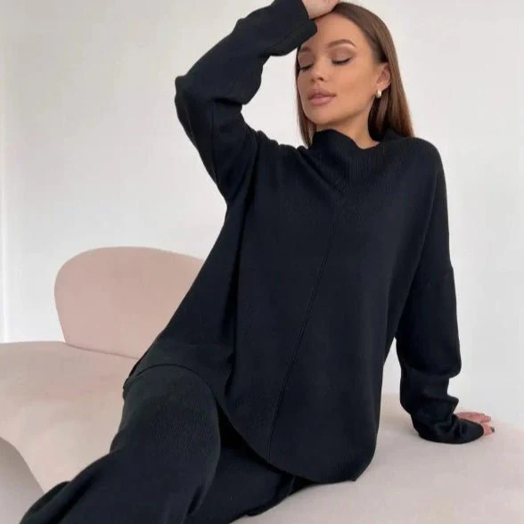 Solid Color Asymmetric Tunic & Wide Leg Pants Set(MS174) - Image 5