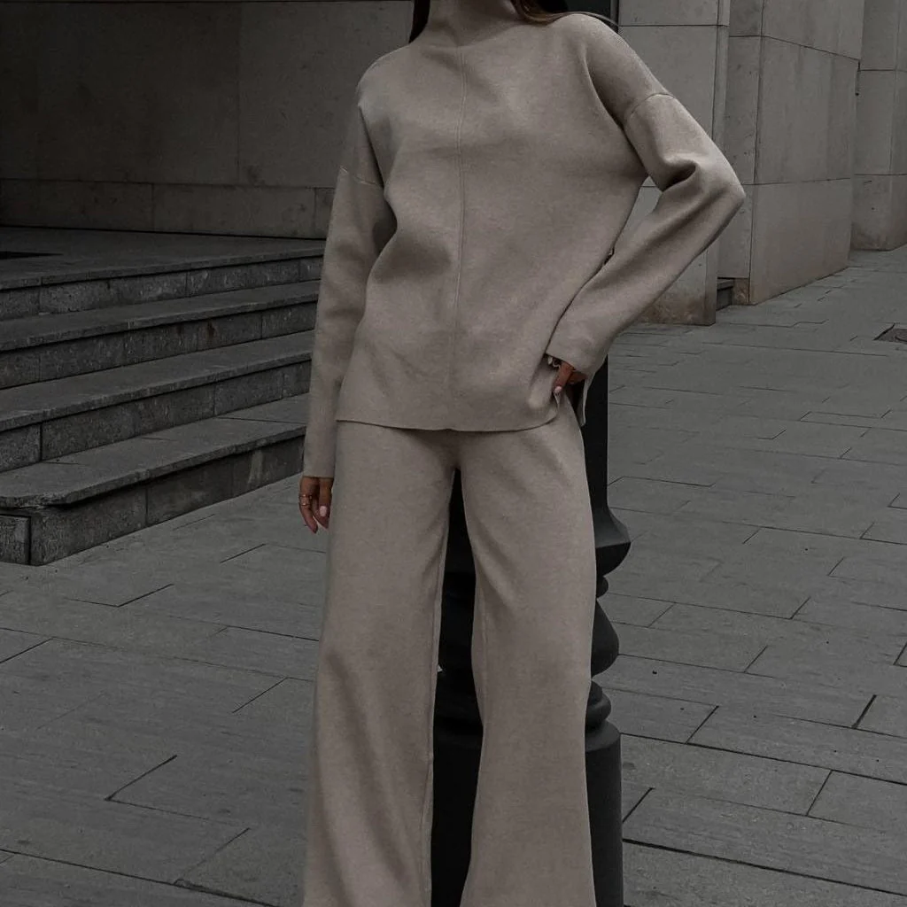 Solid Color Asymmetric Tunic & Wide Leg Pants Set(MS174) - Image 6