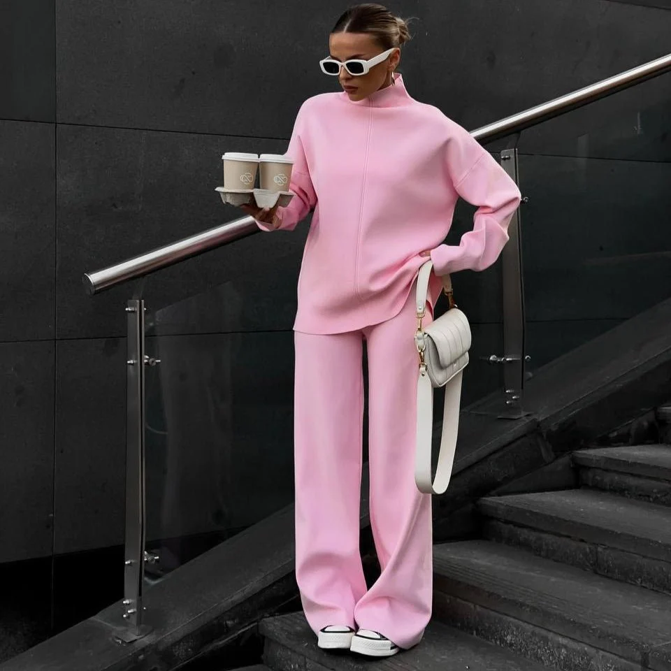 Solid Color Asymmetric Tunic & Wide Leg Pants Set(MS174) - Image 7