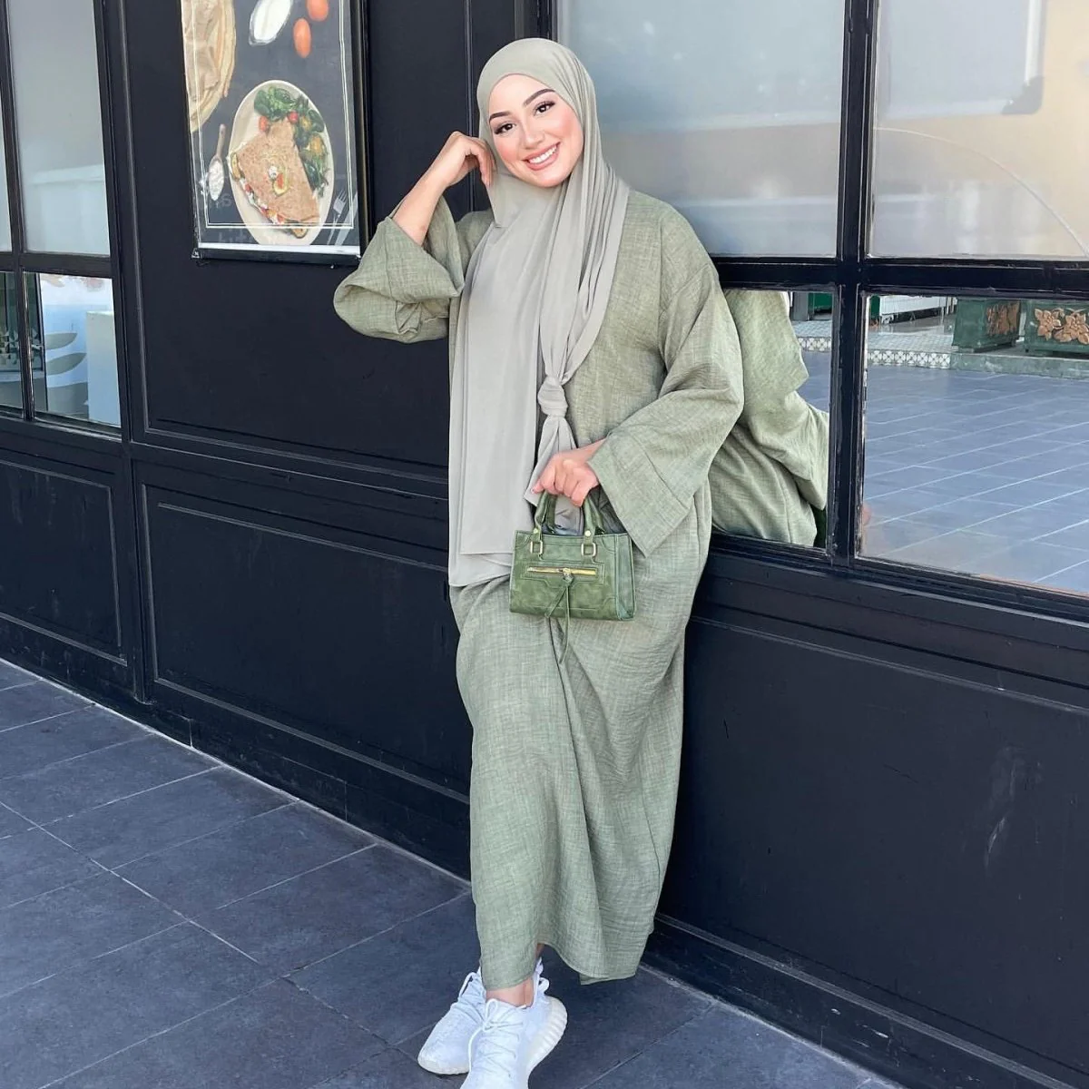 Solid Color Casual Loose Abaya (MA109) - Image 3