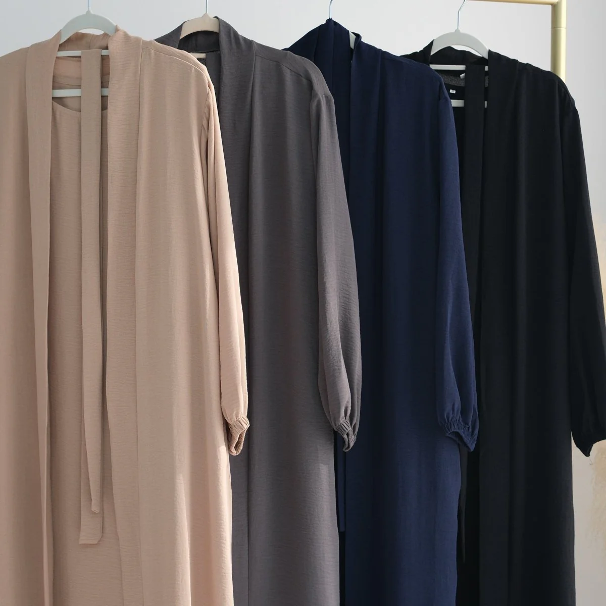 Solid Color Elegant Open Abaya with Pockets | 3-Piece Set Open Abaya (MOA092) - Image 12