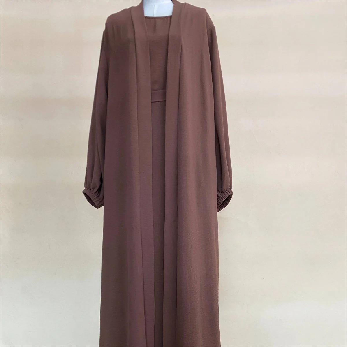 Solid Color Elegant Open Abaya with Pockets | 3-Piece Set Open Abaya (MOA092) - Image 14