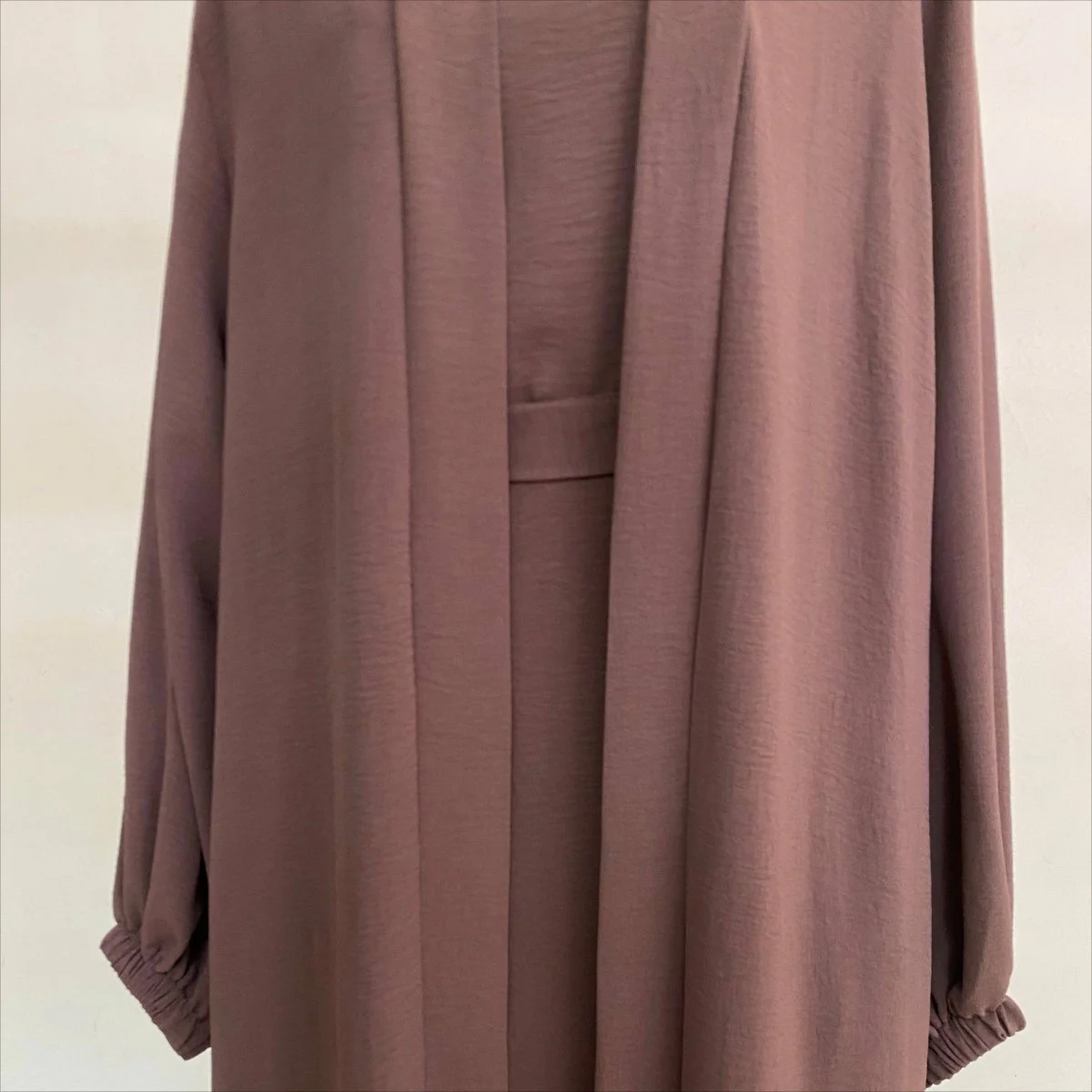 Solid Color Elegant Open Abaya with Pockets | 3-Piece Set Open Abaya (MOA092) - Image 15