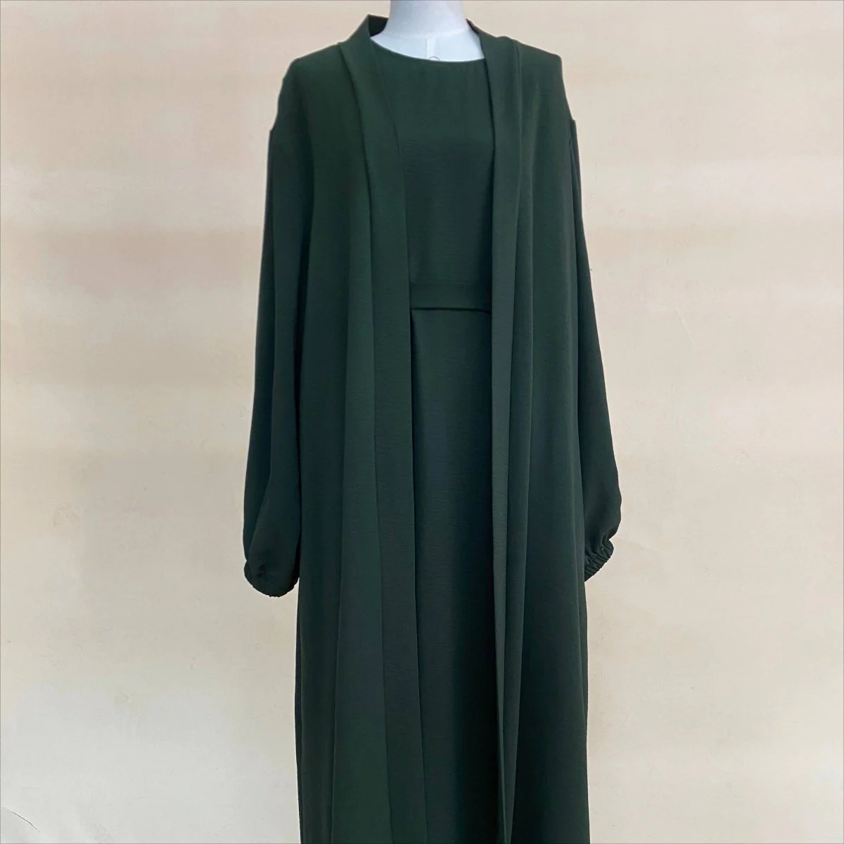 Solid Color Elegant Open Abaya with Pockets | 3-Piece Set Open Abaya (MOA092) - Image 16