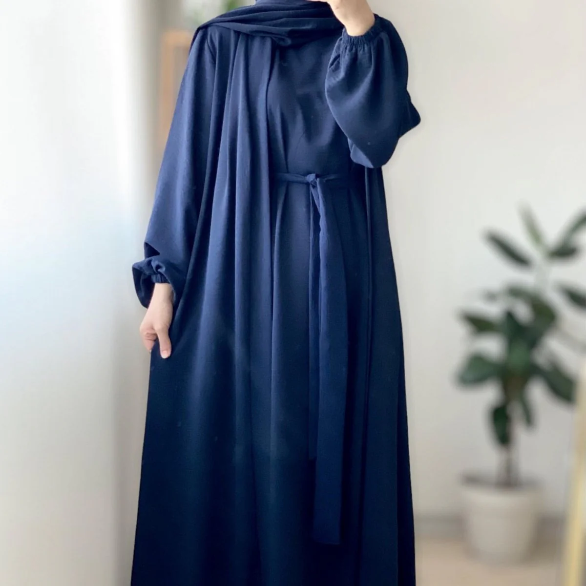 Solid Color Elegant Open Abaya with Pockets | 3-Piece Set Open Abaya (MOA092) - Image 4
