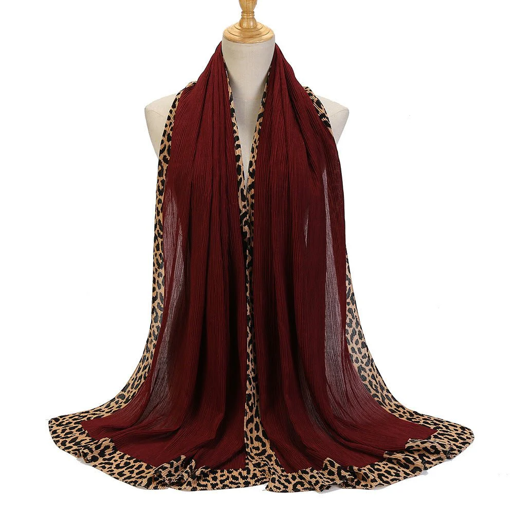 Solid Color Leopard-Print Embellished Crinkle Scarf Hijab (MH181) - Image 10