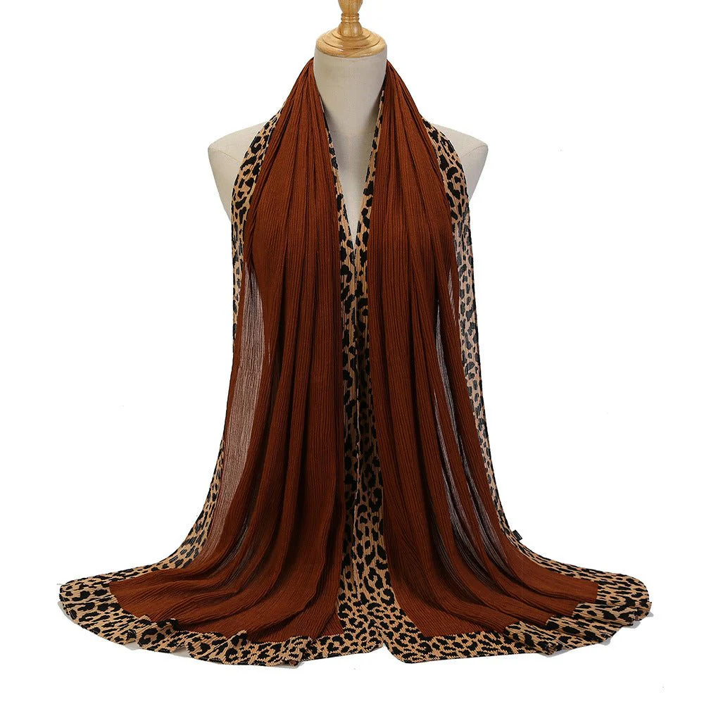 Solid Color Leopard-Print Embellished Crinkle Scarf Hijab (MH181) - Image 11
