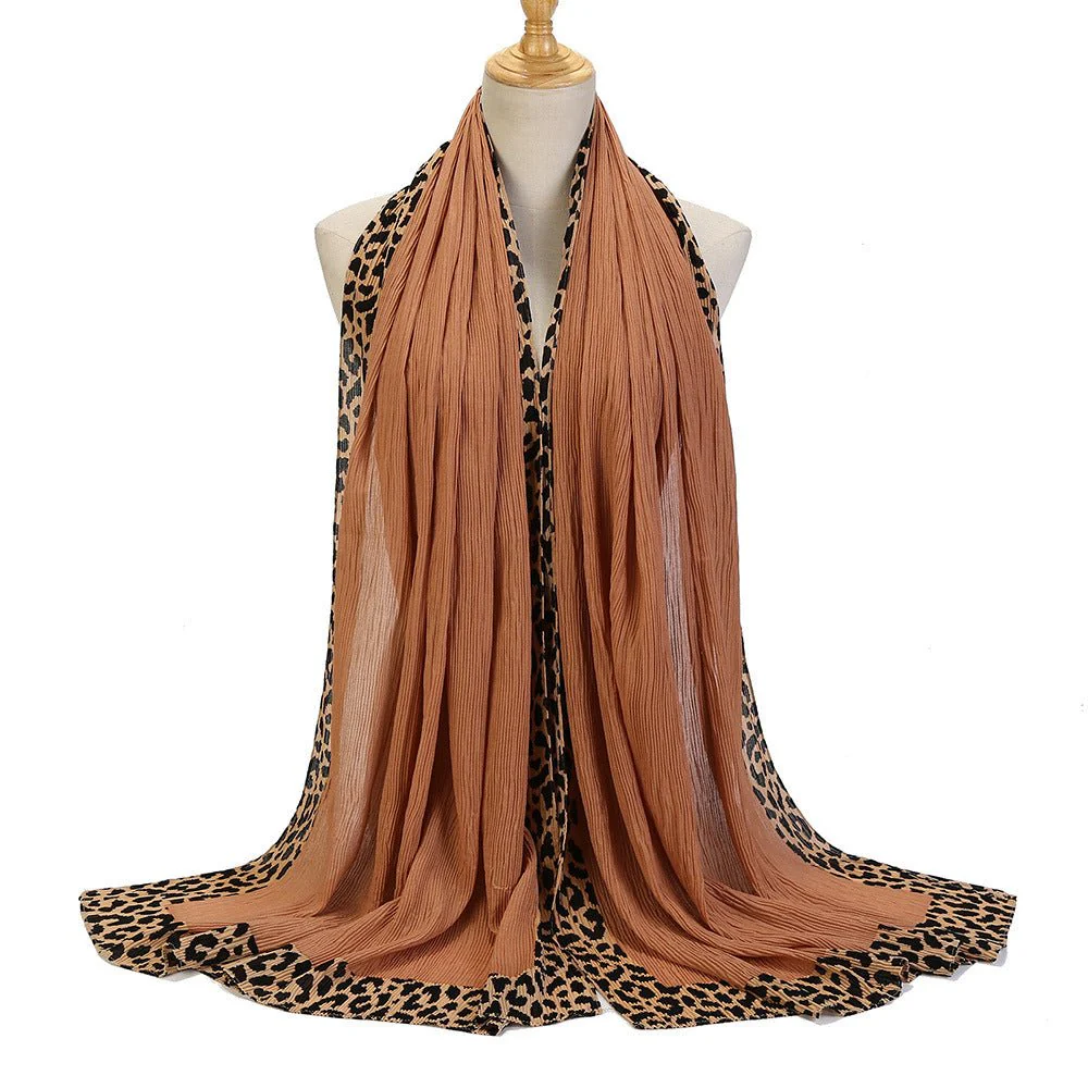 Solid Color Leopard-Print Embellished Crinkle Scarf Hijab (MH181) - Image 12