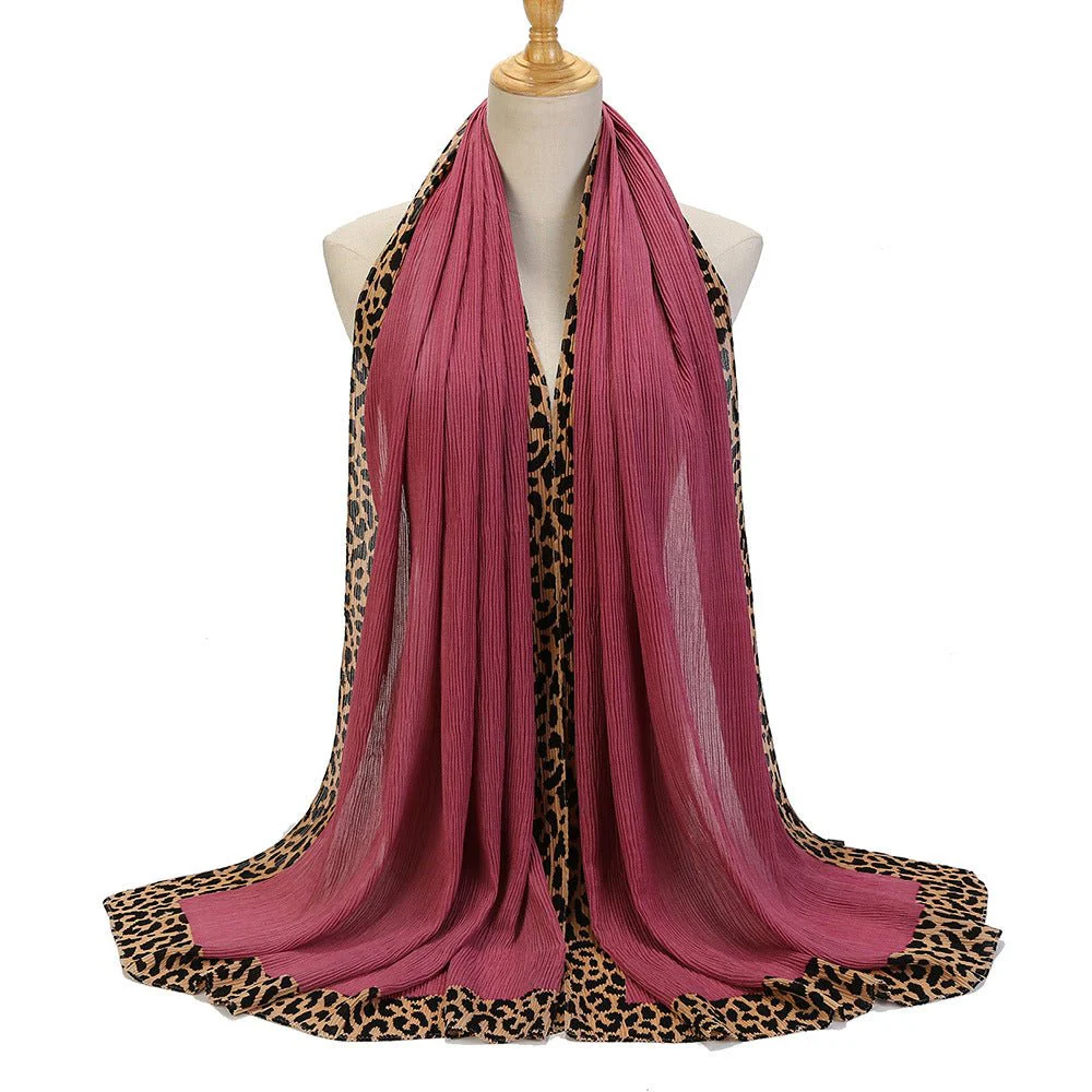 Solid Color Leopard-Print Embellished Crinkle Scarf Hijab (MH181) - Image 13