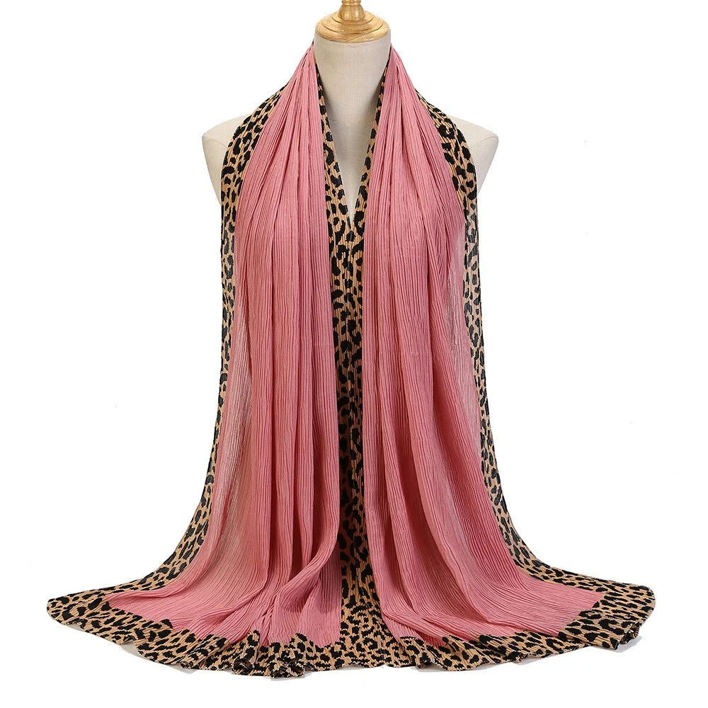 Solid Color Leopard-Print Embellished Crinkle Scarf Hijab (MH181) - Image 14